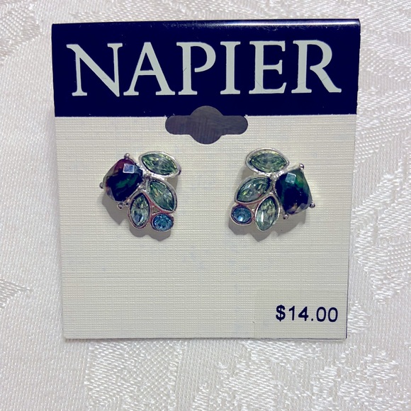 New Napier Blue/Green Leaf Earrings - Picture 1 of 2